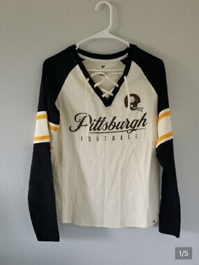 Womens Fanatics Pittsburgh Steelers Top Black And Yellow Long Sleeve Tee NEW